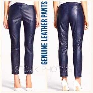 Halogen Nordstrom Navy Lambskin Leather Leggy Ankle Pant Size 6
